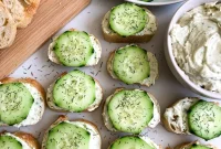Cucumber Cream Cheese Bites with Mini Baguettes