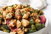 Balsamic Basil Chicken Sheet-Pan with Cauliflower Rice Bowl
