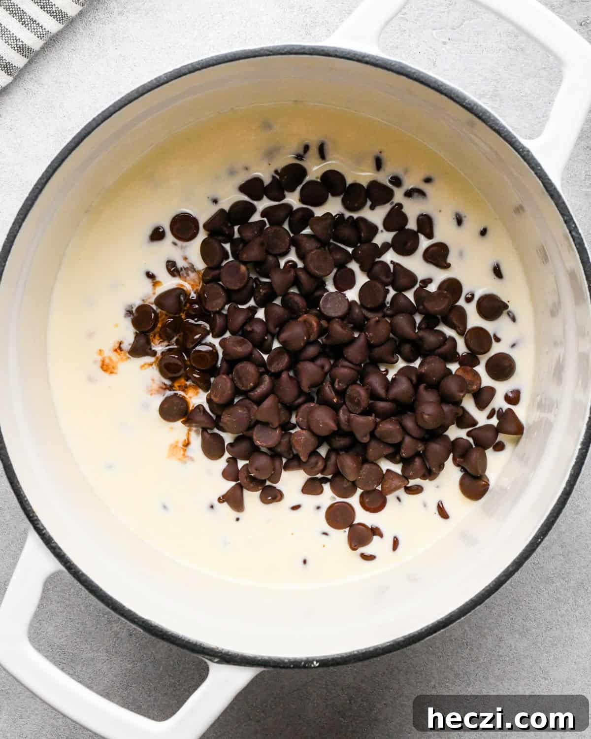 making chocolate ganache - ingredients in a pot before mixing