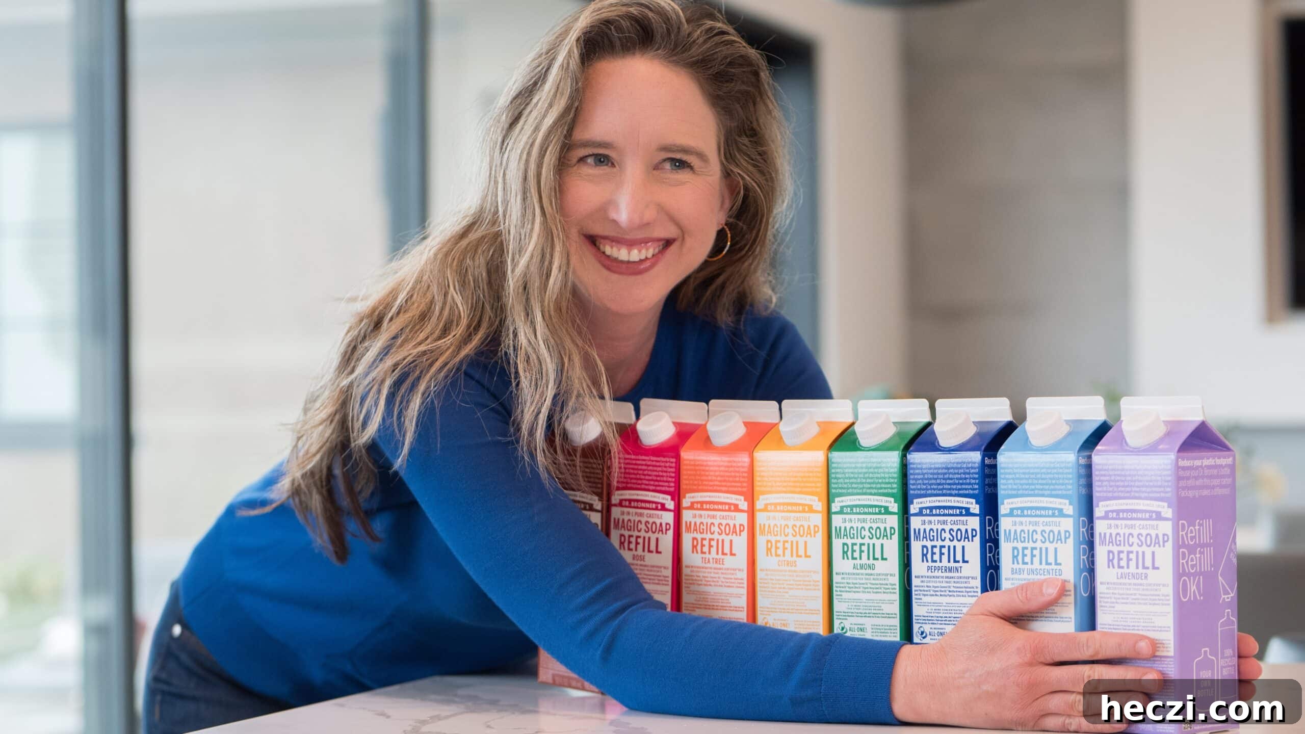 Lisa with the 8 Castile Magic Soap scents in the Refill Cartons.