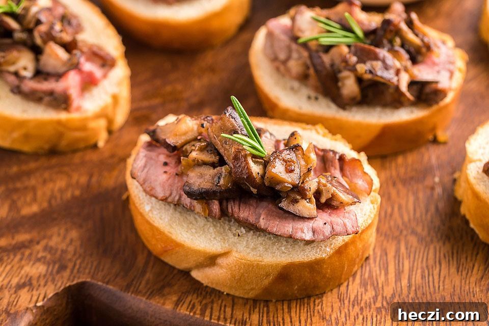 Steak and Shiitake on a bruschetta.
