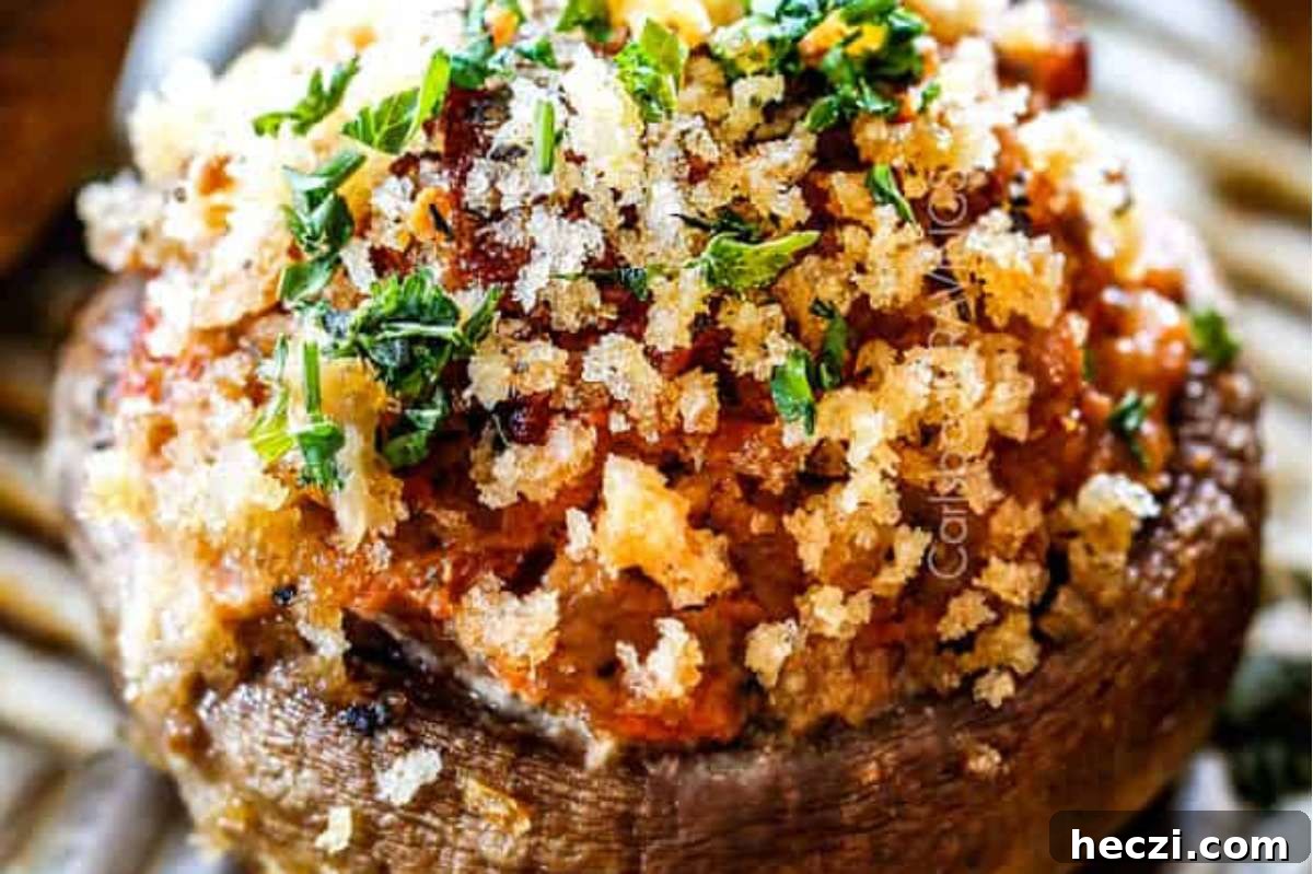 Appetizers: Stuffed mushrooms topped with parmesan cheese and parsley, perfect for Italian cuisine fans.