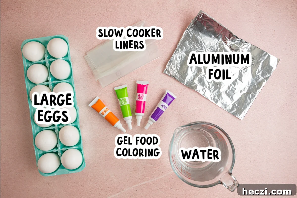 Ingredients for slow cooker easter eggs on a table.