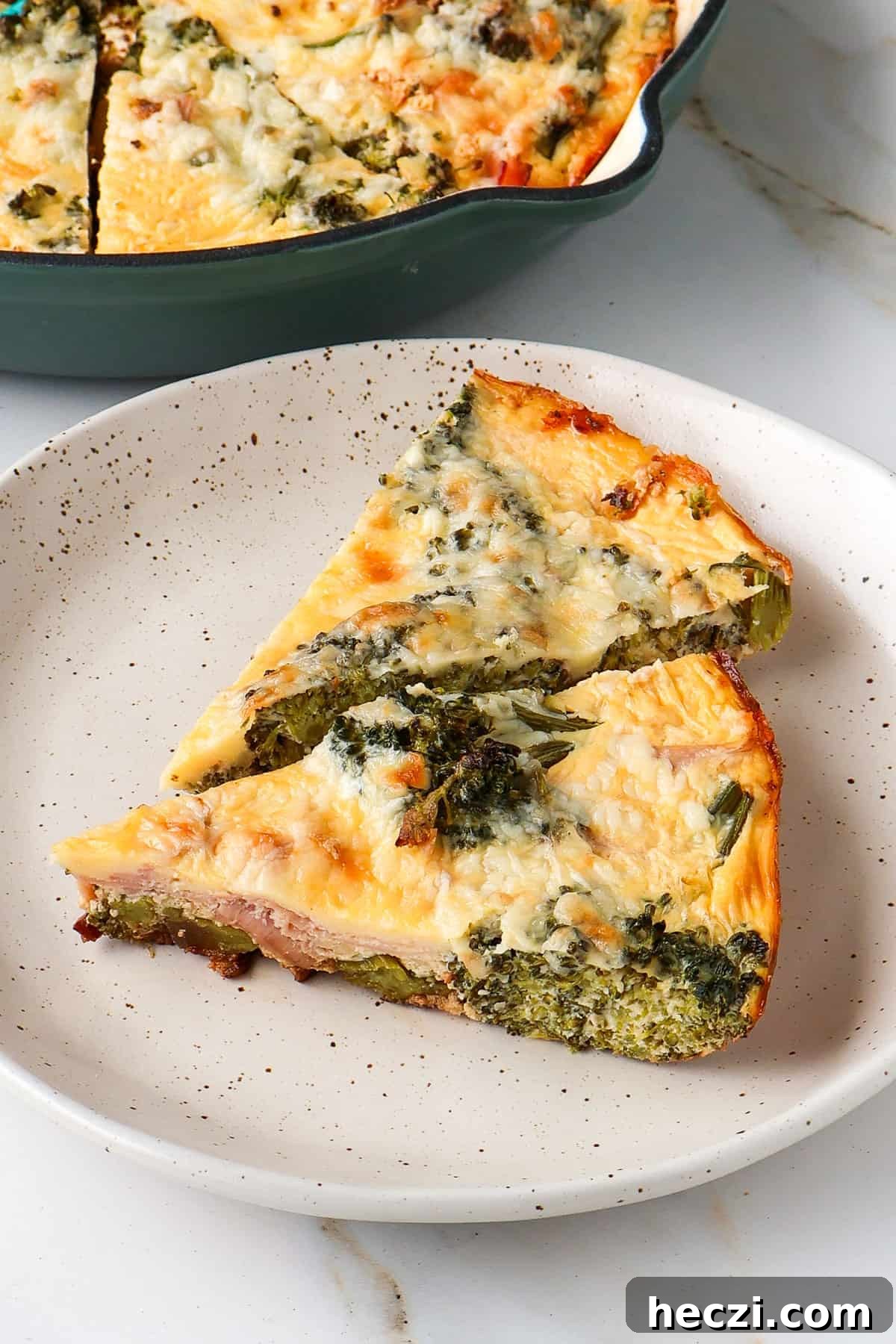 Ham and Broccolini Frittata Recipe for Brunch or Dinner 2 Side shot of broccolini frittata.