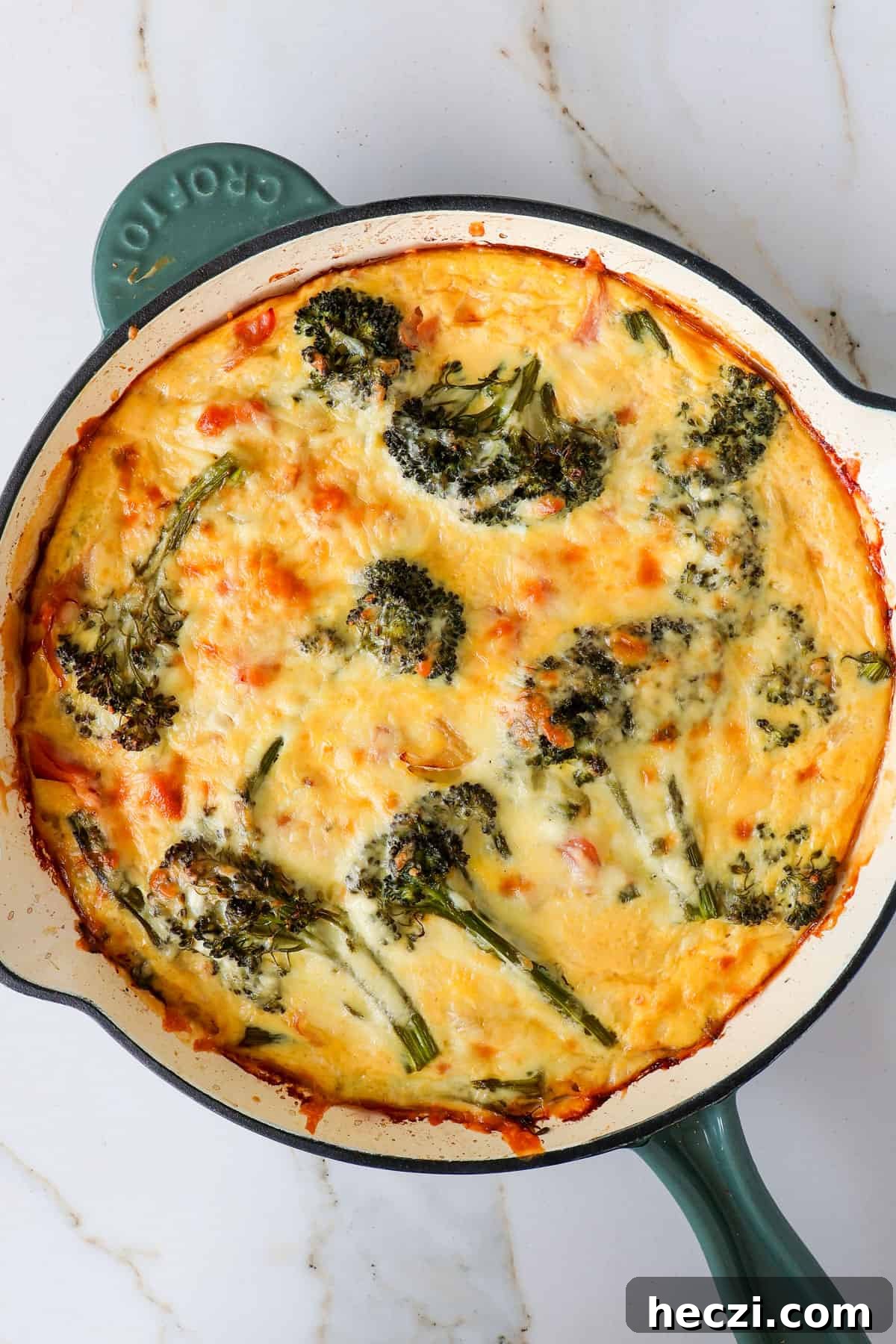 Ham and Broccolini Frittata Recipe for Brunch or Dinner 3 Broccolini frittata in a skillet.