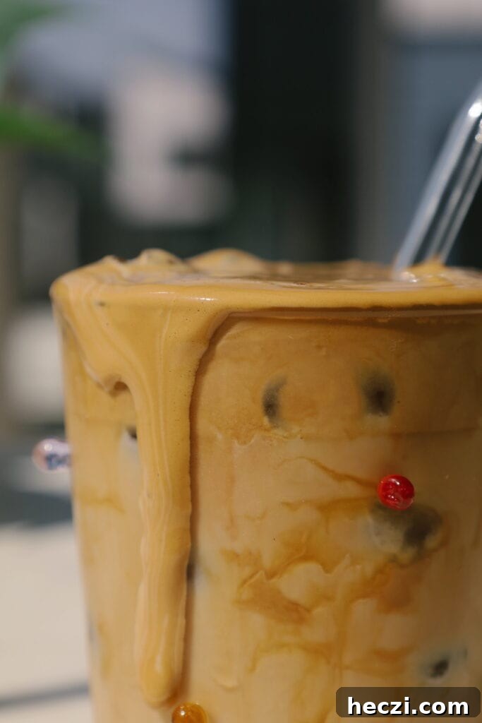 Caramel Iced Coffee with Instant Coffee: Quick Summer Recipe 3 close up of glass with recipe