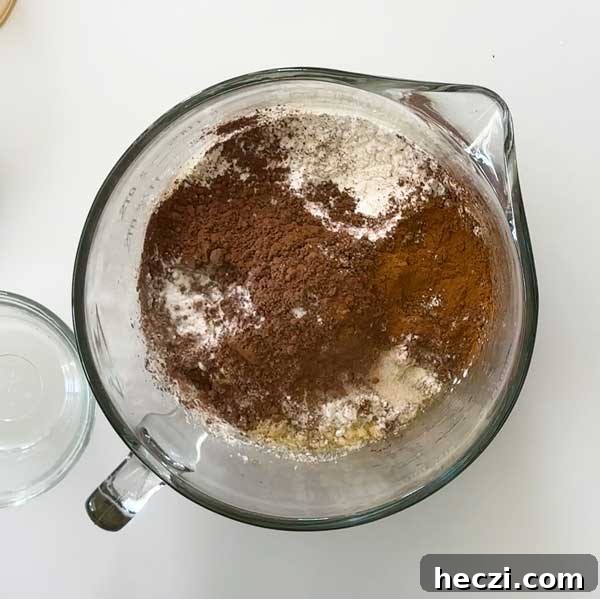 Dry ingredients added to a bowl for the donut batter.