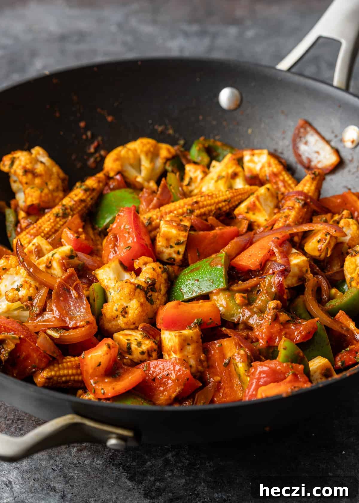 Vegetable Jalfrezi Stir-Fry Recipe: Quick Spicy Indian Veg Stir-Fry 12 wok full of cooked veggie jalfrezi