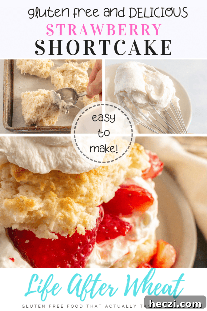 Gluten-Free Strawberry Shortcake Recipe: Light Summer Dessert 6 Gluten Free Strawberry Shortcake: easy to make! 3 pictures. 1: hands scooping dough onto a baking sheet; 2: whipped cream on a whisk; 3: strawberry shortcake