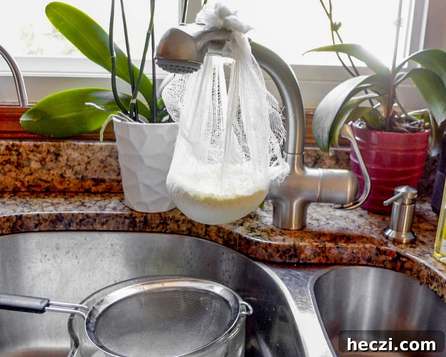 Quick Homemade Ricotta Cheese in Under 30 Minutes 19 Tie up the ricotta using the cheesecloth to allow it to drain.