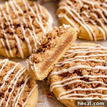 Coffee cake cookies. One is cut in half to show the center.
