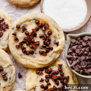 Chocolate chip sugar cookie on a platter with sugar and mini chocolate chips next to it.