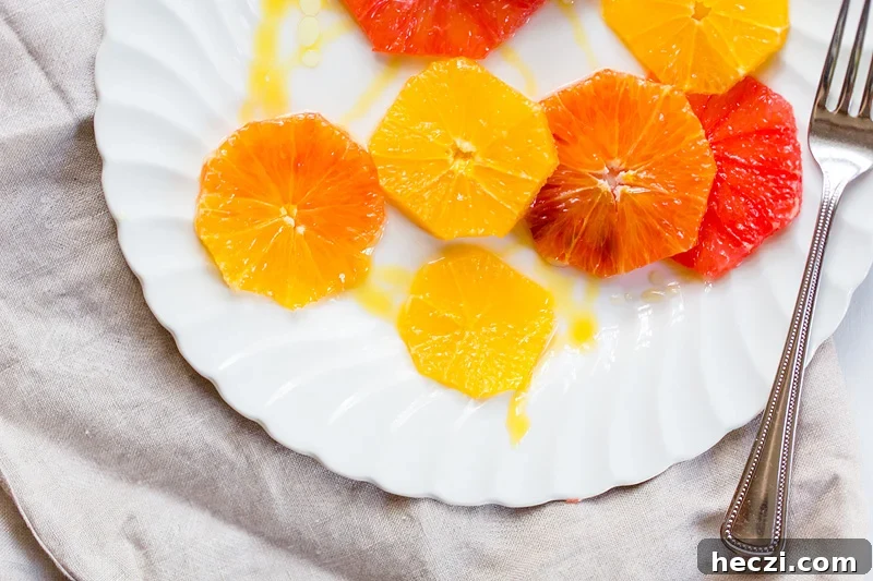 winter citrus salad drizzled with olive oil and honey