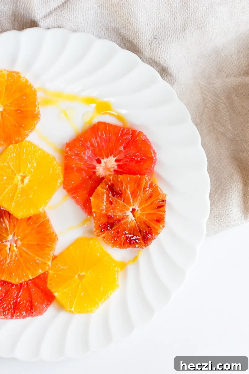 winter citrus salad drizzled with olive oil and honey