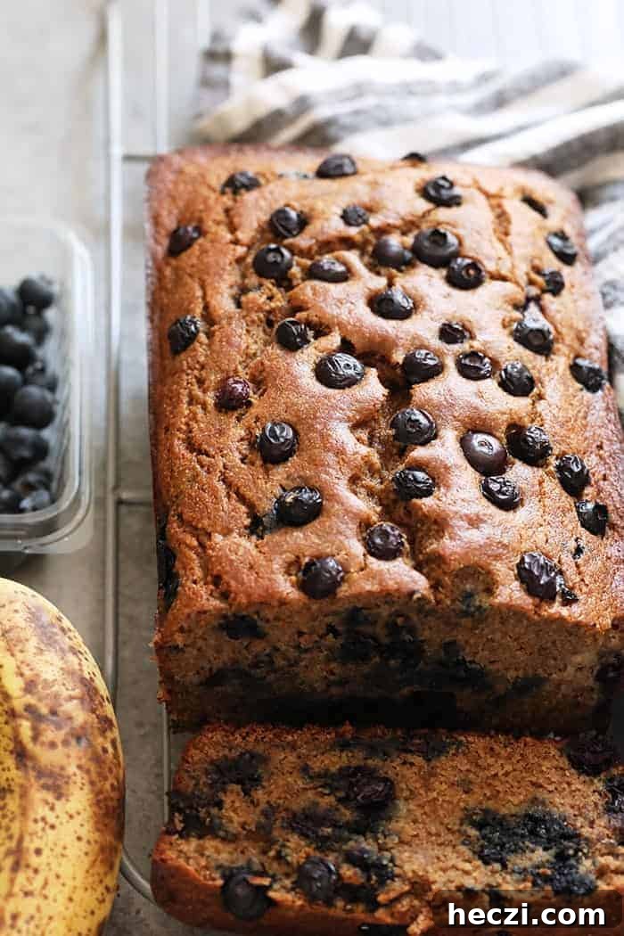Banana bread with blueberries banana bread on cooling rack