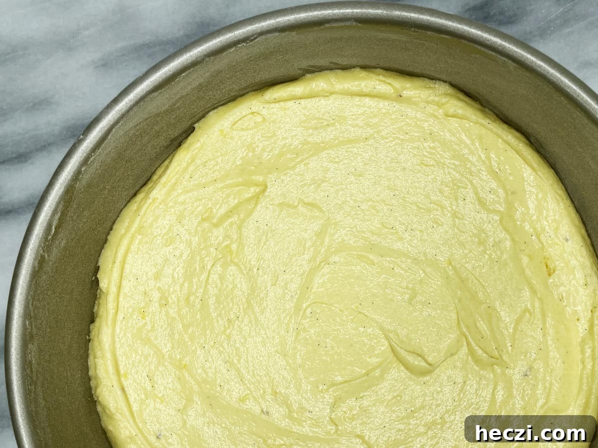 Cake batter in a cake tin