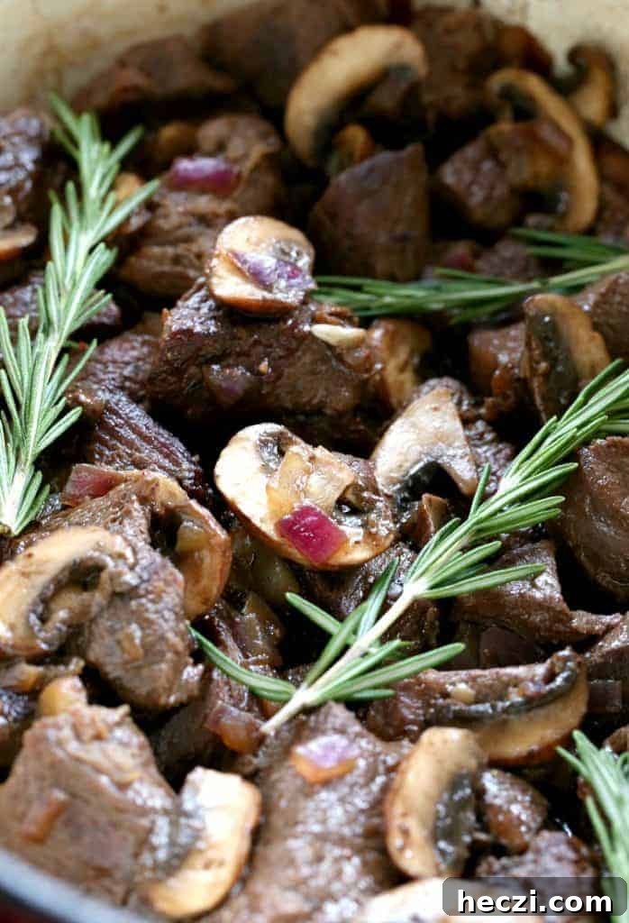 Marsala Braised Beef Steewith Mushrooms and Red Wine Sauce 5 Beef Stew with mushrooms and fresh rosemary