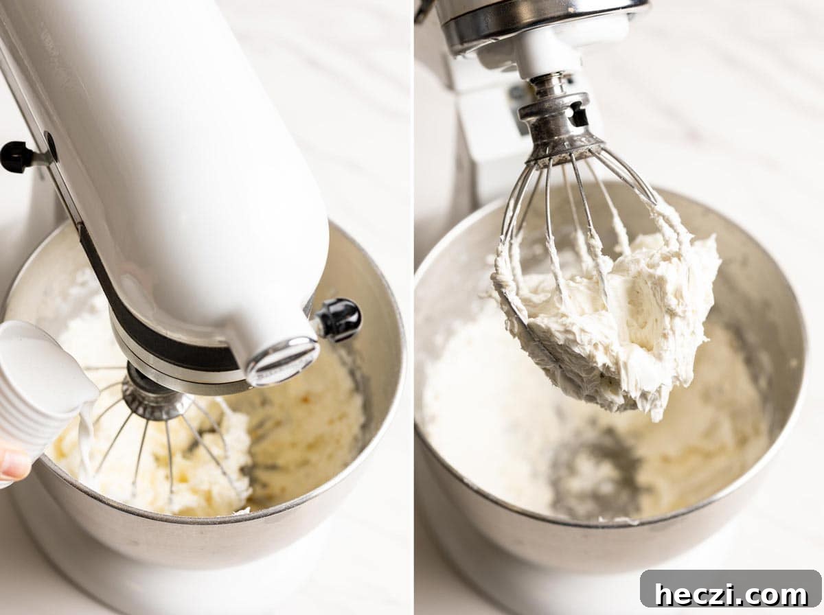 Adding coconut milk to make coconut buttercream frosting.