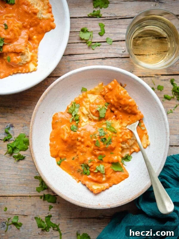 An overhead shot of lobster ravioli in a bowl
