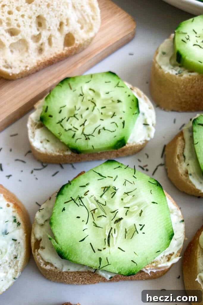 close up shot of cucumber and dill baguettes
