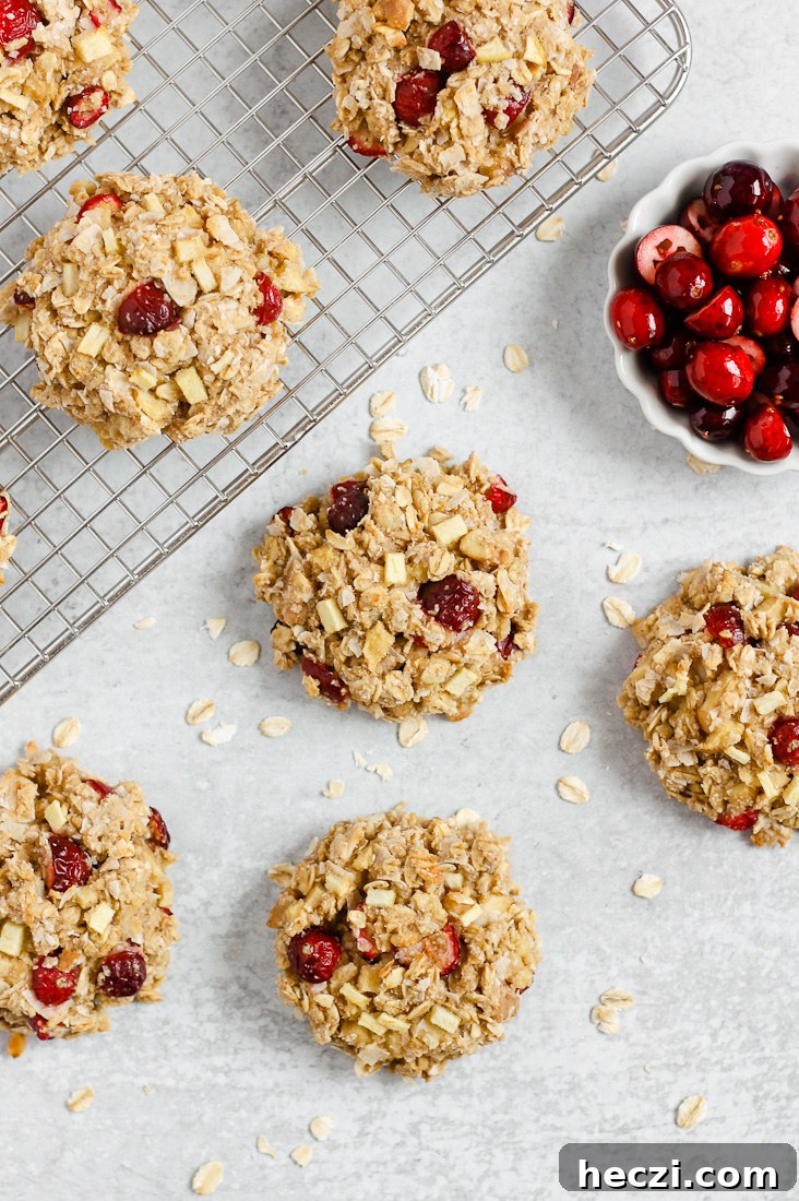 cranberry apple breakfast cookies on cooling rack