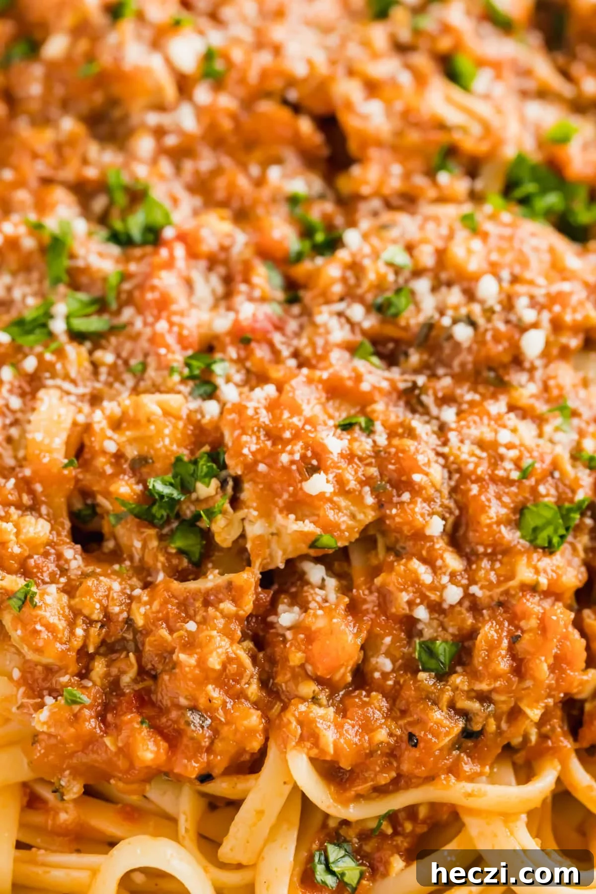 Red Clam Sauce Recipe for Pasta: Simple Italian-Style Sauce 3 A close up image of red clam sauce on linguine.