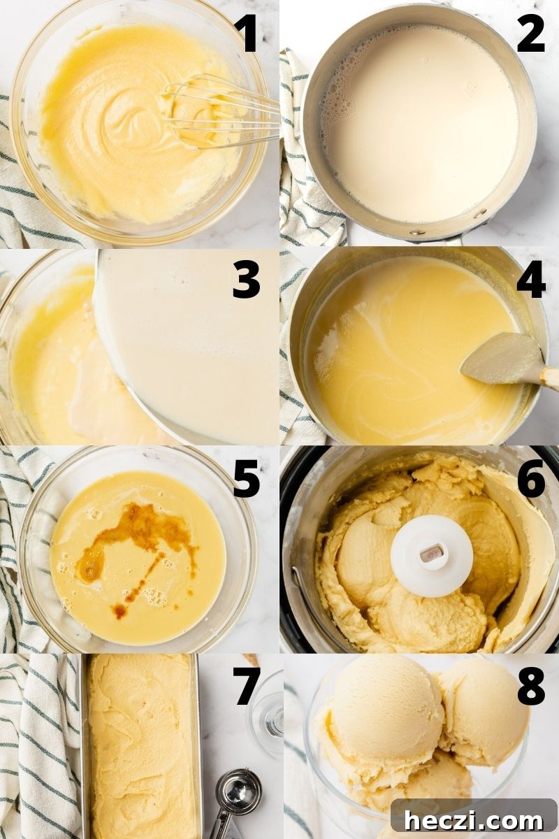 Creamy Oat Milk Ice Cream Recipe — Dairy-Free Frozen Dessert 4 A collage of images showing the steps for making homemade ice cream from scratch in an ice cream maker