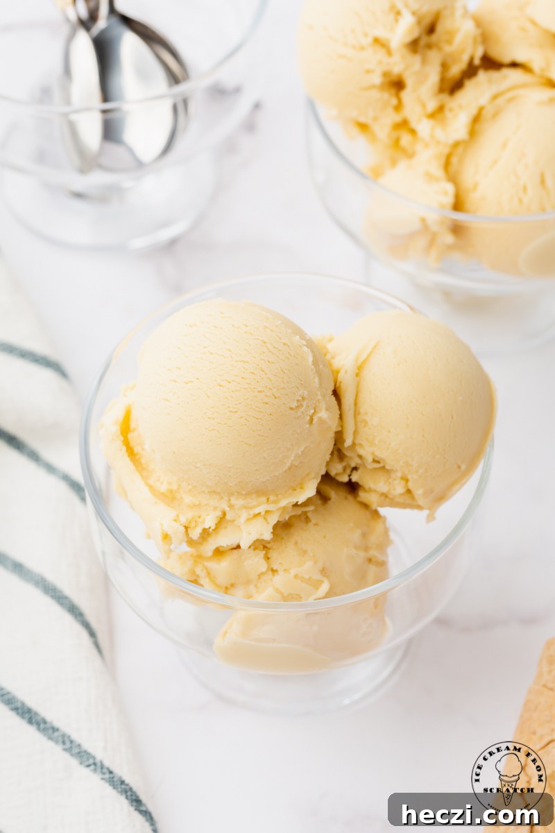 Creamy Oat Milk Ice Cream Recipe — Dairy-Free Frozen Dessert 6 a glass dish filled with scoops of smooth, creamy, oat milk ice cream