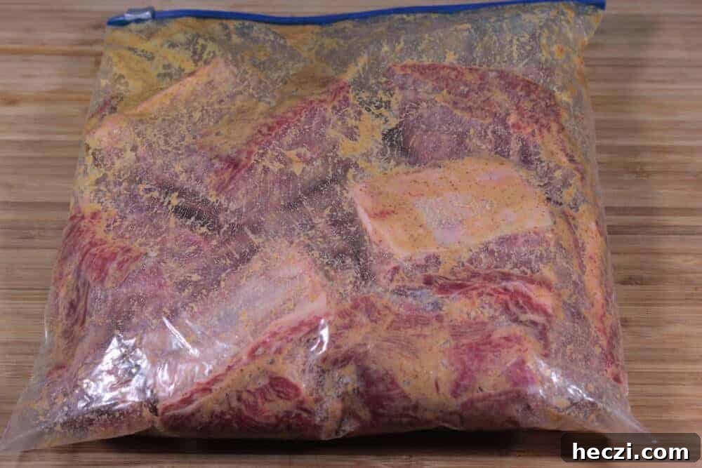 Ribs with mustard and rub in bag