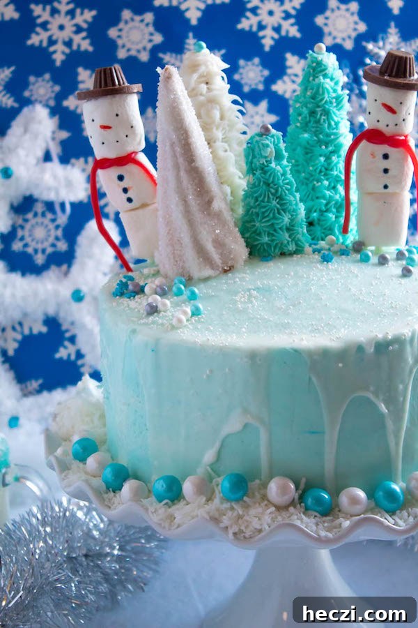 Blue and white buttercream frosting on cake