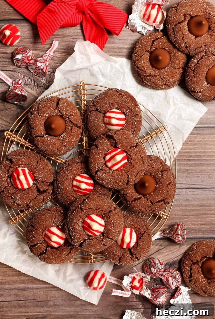 chocolate mint blossom cookies on cooling rack