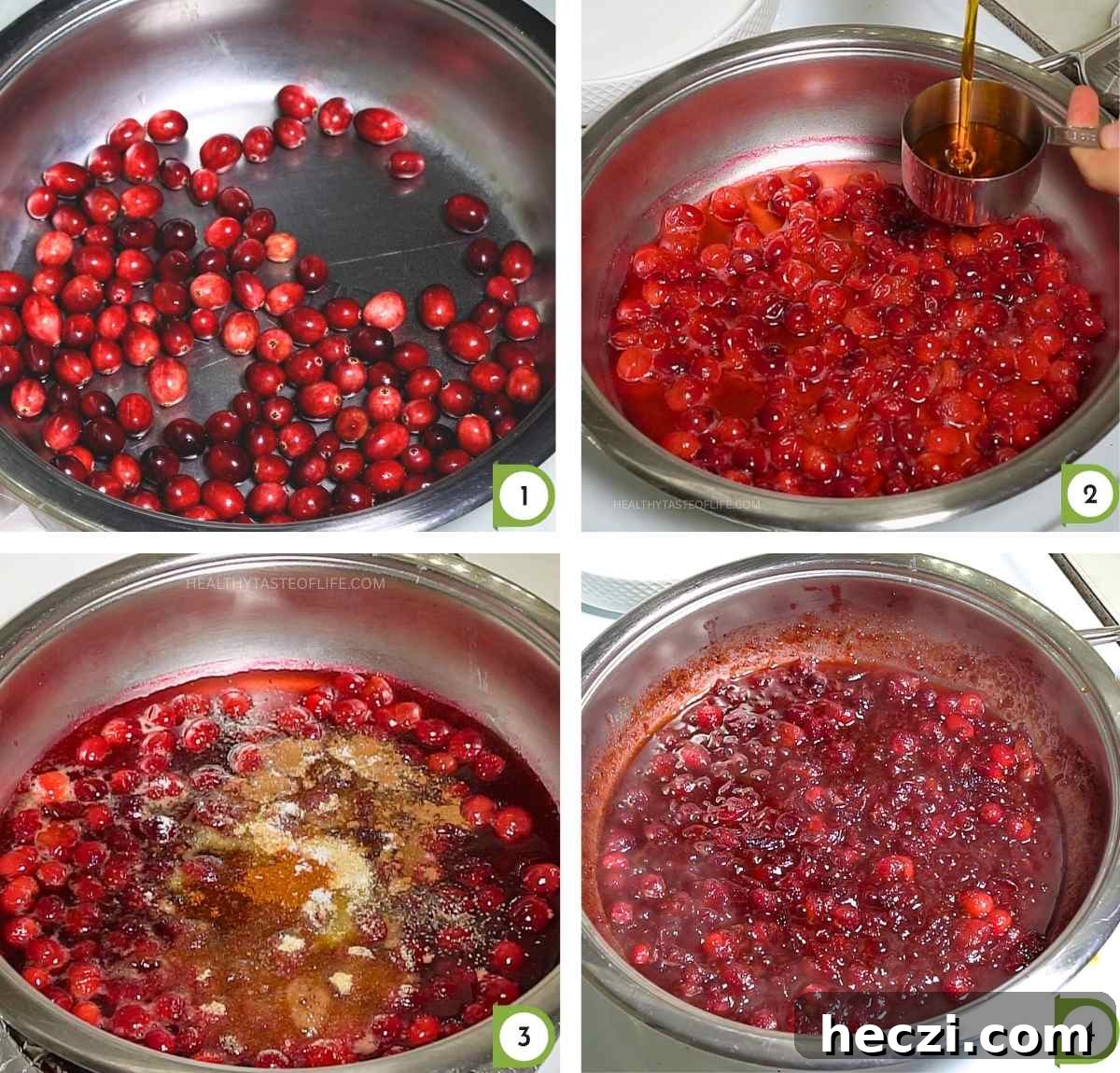 step 1 - cooking cranberry balsamic glaze for the salmon casserole.