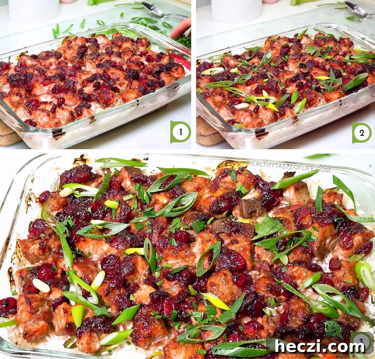 Baked salmon casserole Broiled cranberry glazed salmon forming a caramelized crust.