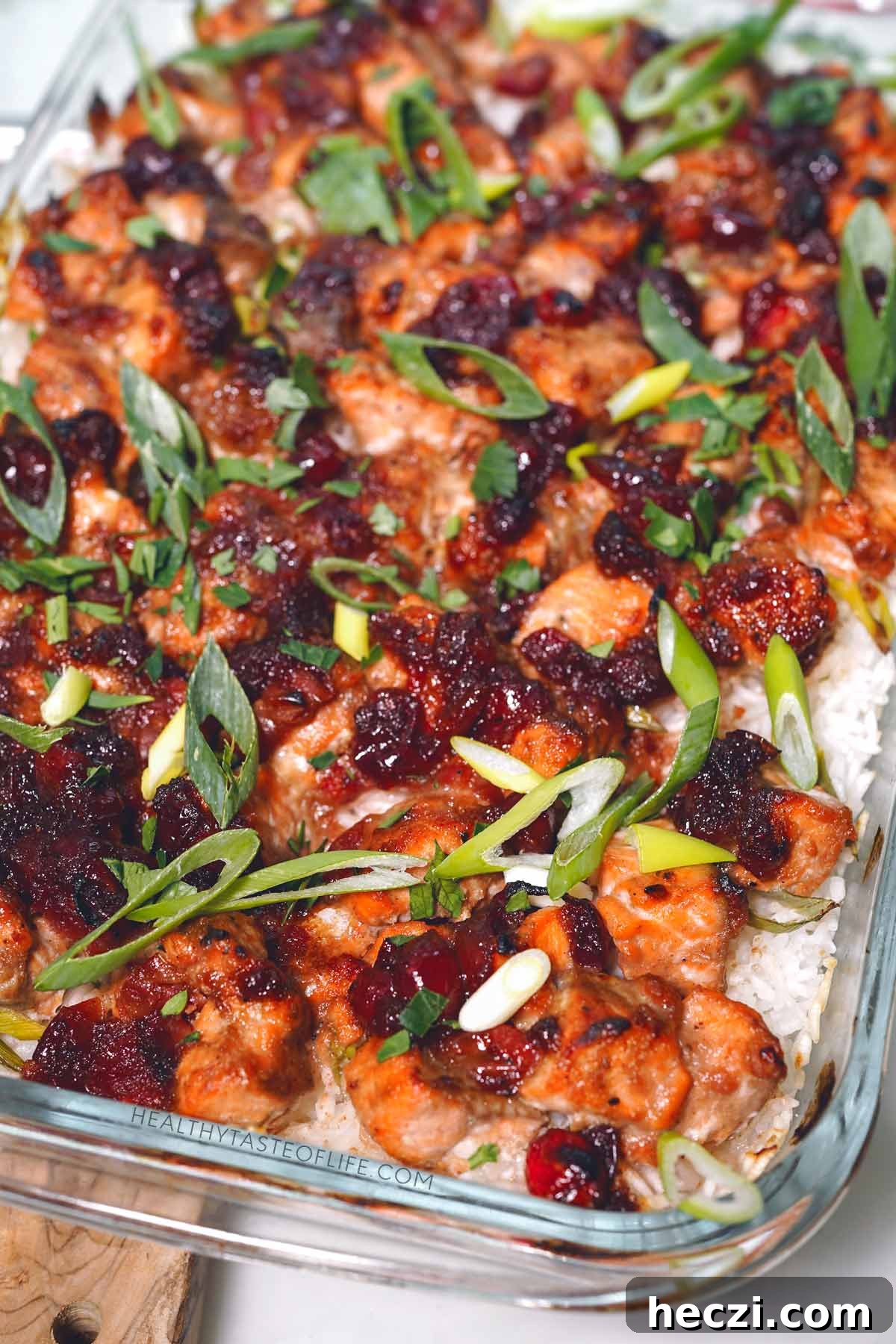 Healthy Cranberry Salmon Casserole with Balsamic Glaze (Holiday-Inspired).