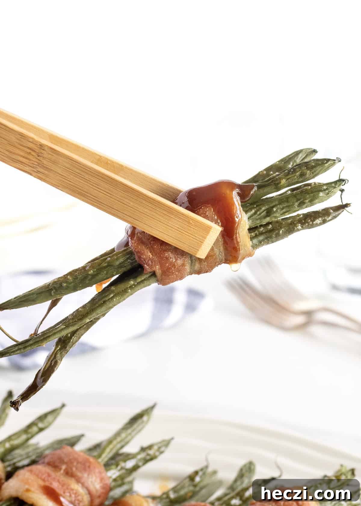 Caramelized Green Bean Bundles with Bacon and Almonds 4 Green Bean Bundles by The BakerMama