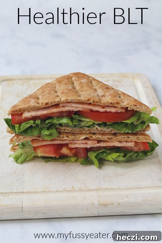 Low-Calorie BLT: Crispy Bacon, Fresh Lettuce & Tomato Recipe 8 Healthier BLT Pinterest pin