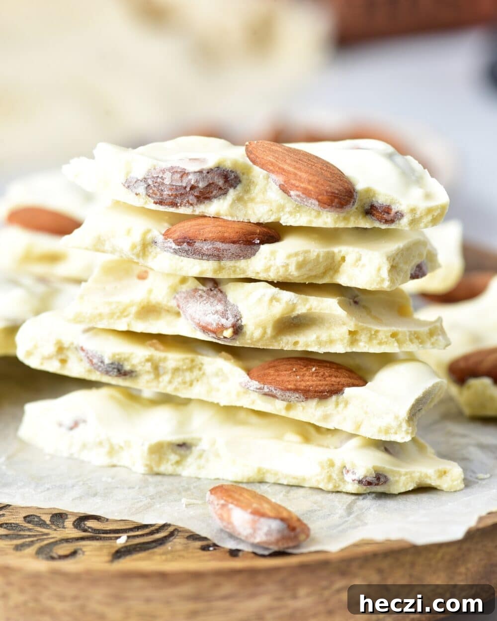 White Chocolate Almond Bark Recipe: Quick No-Bake Treat 2 stacked Keto White Chocolate Almond Bark