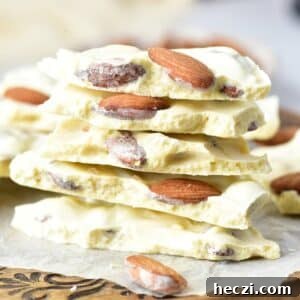 White Chocolate Almond Bark Recipe: Quick No-Bake Treat 12 stacked Keto White Chocolate Almond Bark