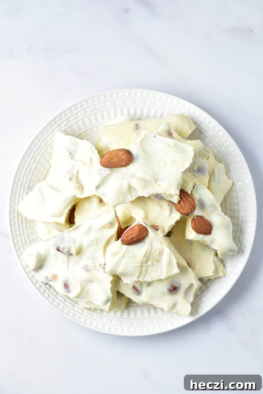 White Chocolate Almond Bark Recipe: Quick No-Bake Treat 10 Keto White Chocolate Almond Bark overhead shot