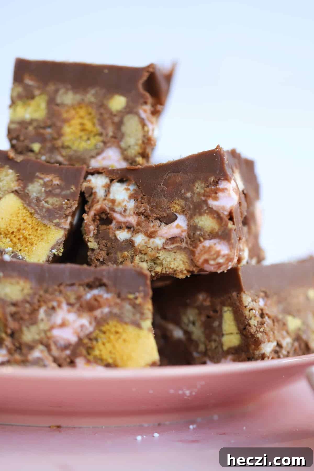 Gluten-Free Rocky Road Brownies Recipe 3 Close up shot of a stack of rocky roads.