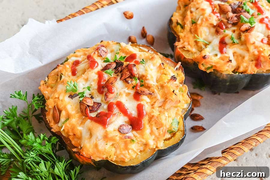 Creative Gluten-Free Recipes for Holiday Leftovers 5 stuffed acorn squash with cheesy buffalo leftover turkey