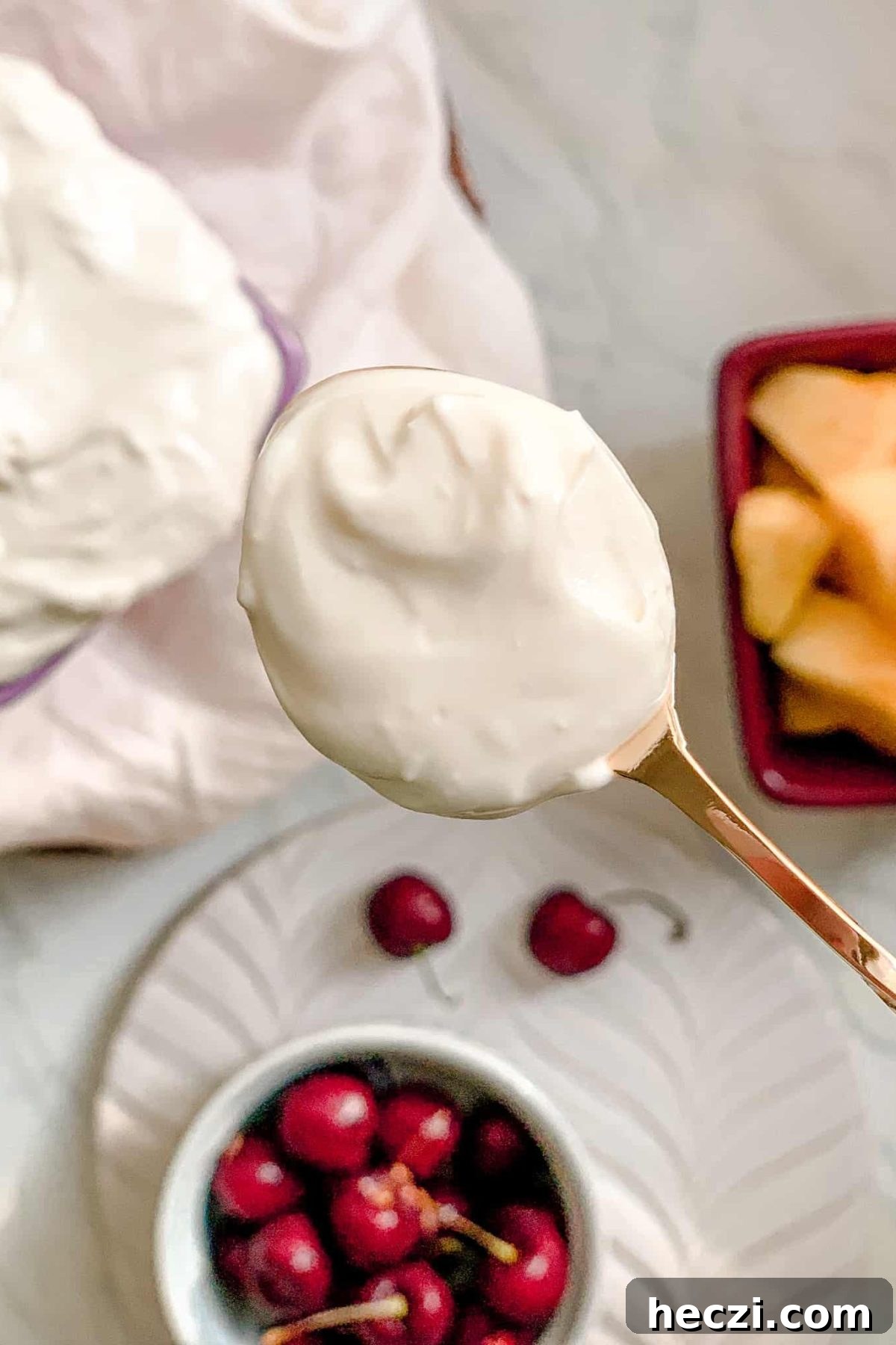 Spoonful of Simple Creamy Dip for Fruit