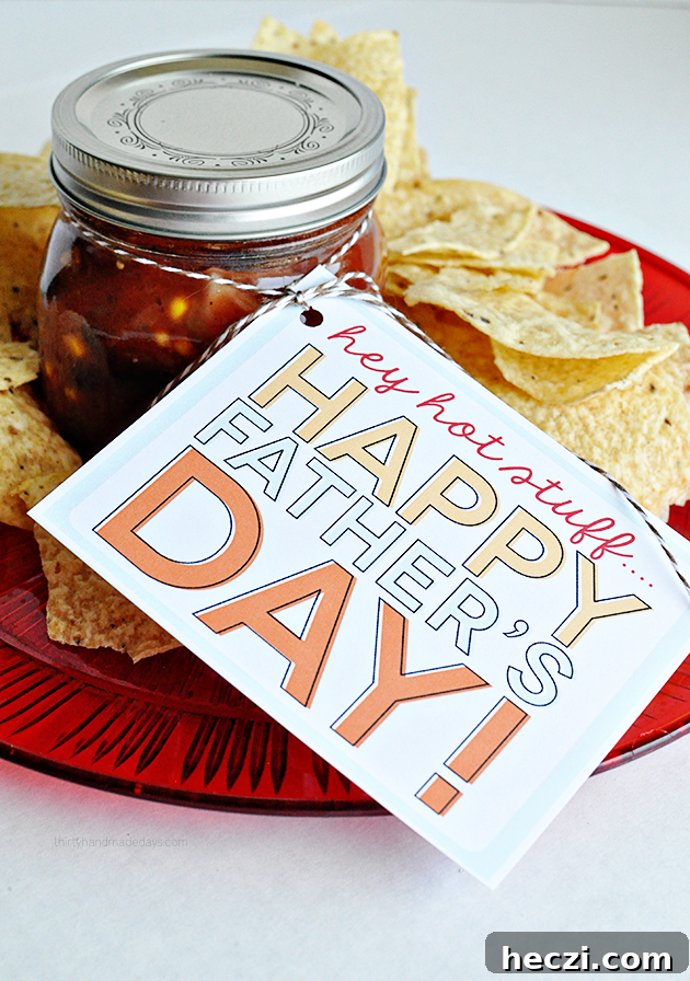 Printable Father's Day Tags  - Salsa and chips gift idea from @30daysblog