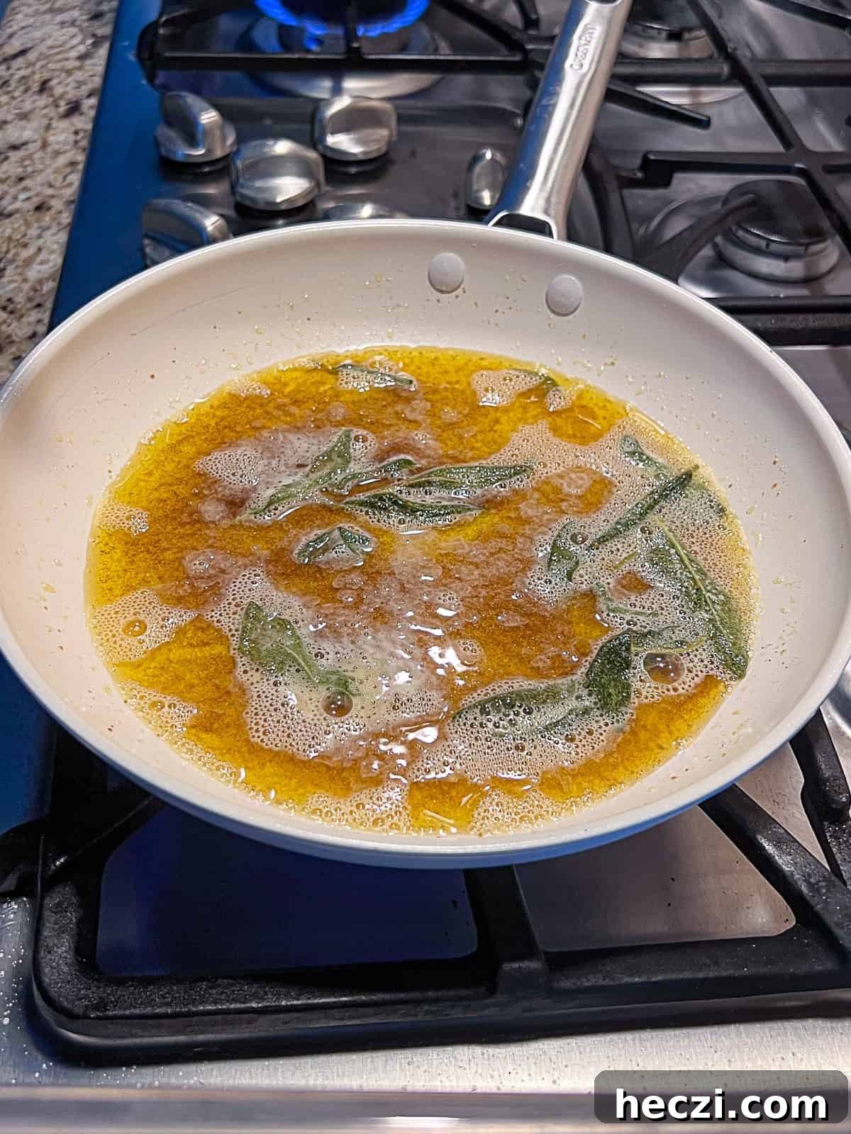 Butternut Squash Pasta with Brown Butter Sage Sauce 4 Brown Butter Sage Sauce recipe cooking on the stove