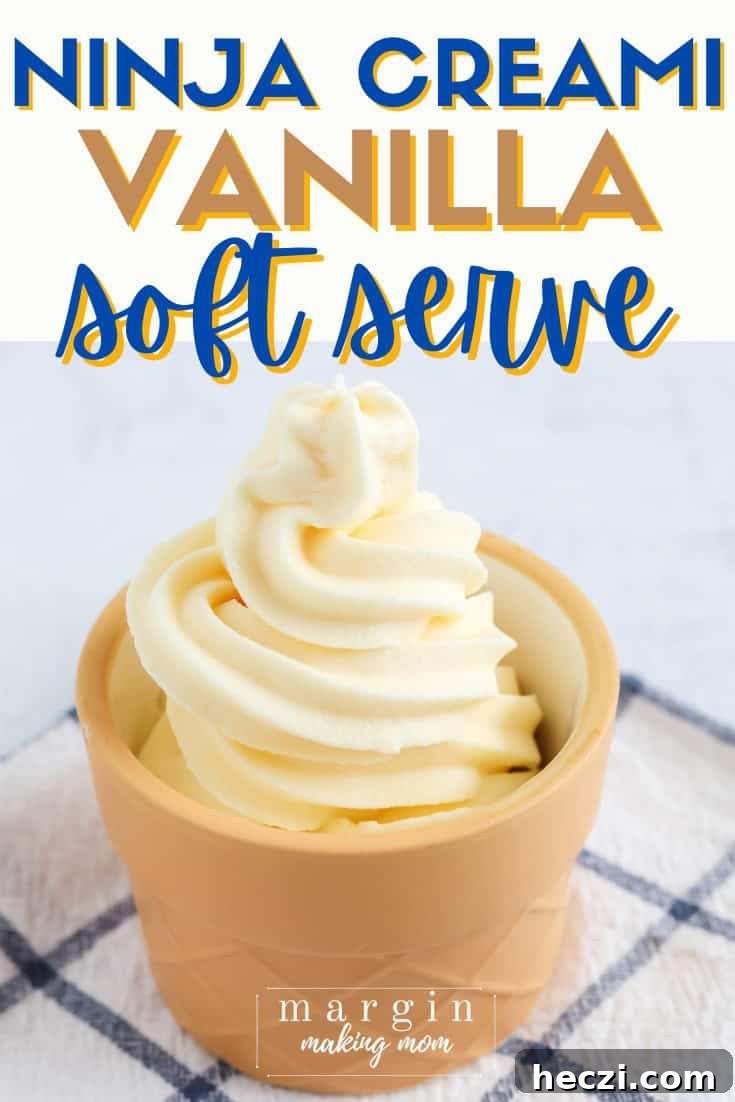 Ninja Creami Swirl vanilla soft serve ice cream is served in a dessert cup shaped like an ice cream cone.