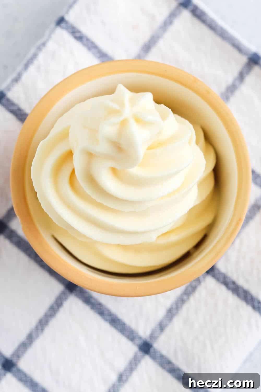 overhead view of a dessert cup filled with vanilla soft serve ice cream made in the Ninja Creami Swirl machine.