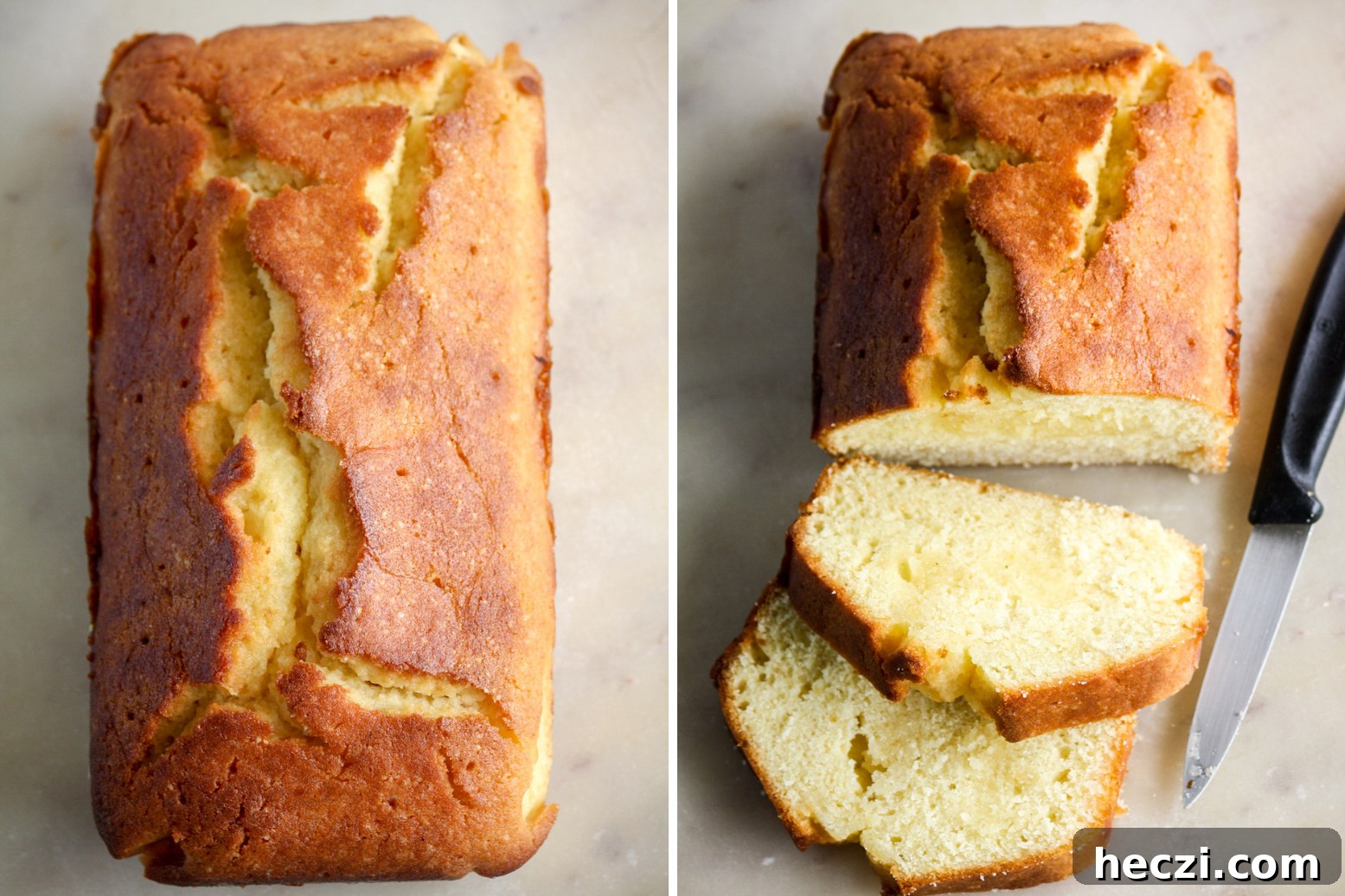 Soft lemon scented butter cake with a tart lemon syrup poured on top