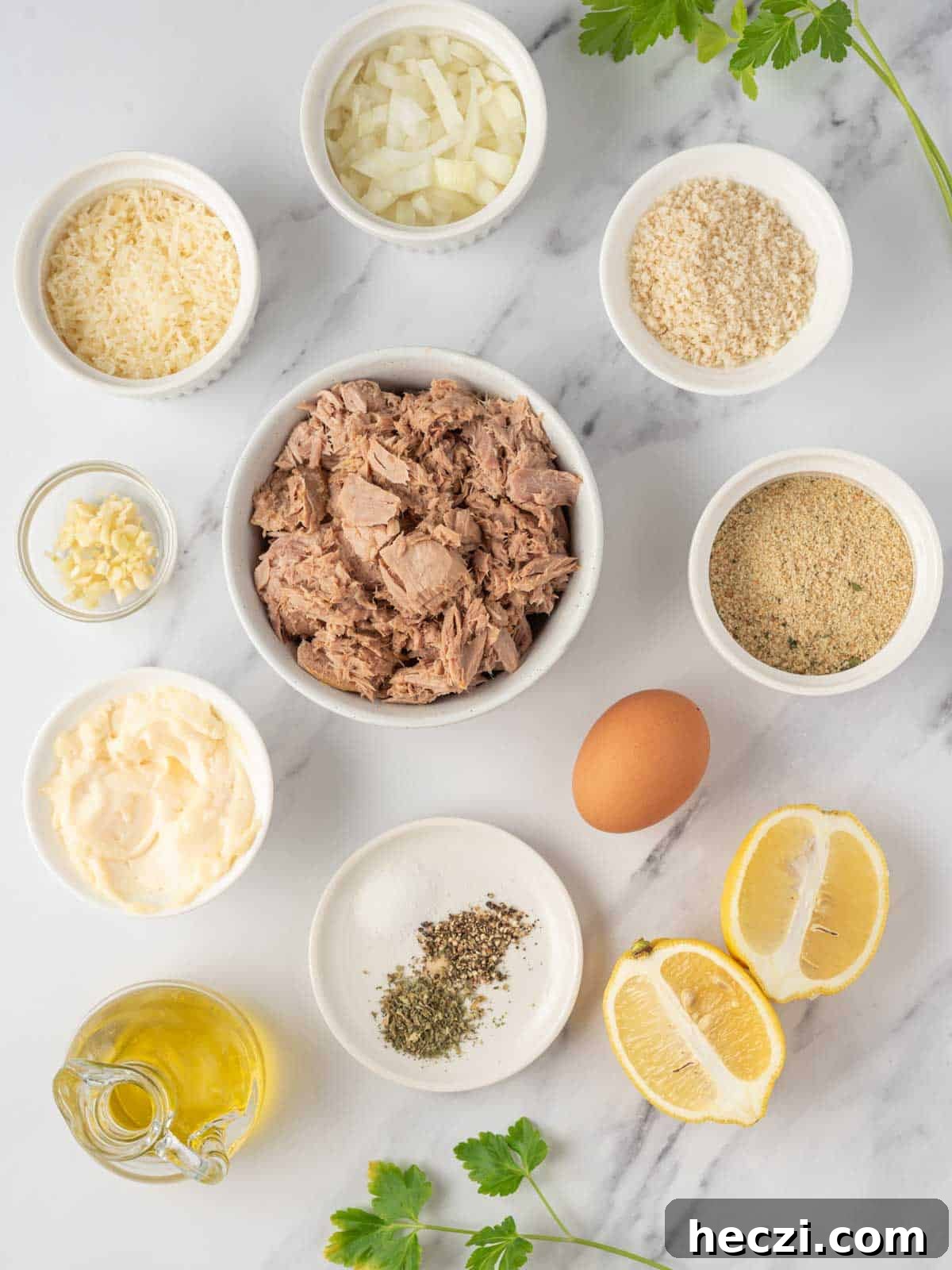 Crispy Parmesan-Crusted Tuna Patties with Lemon Aioli 3 Ingredients needed for parmesan crusted tuna patties.