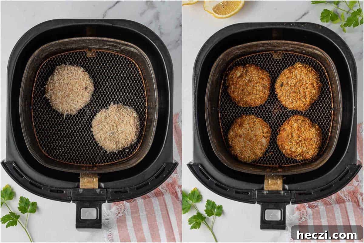 Crispy Parmesan-Crusted Tuna Patties with Lemon Aioli 5 Before and after air frying crispy tuna cakes.
