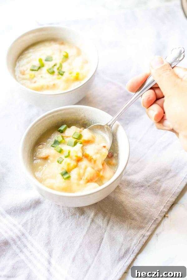 Creamy Cauliflower Soup with Garlic and Parmesan 4 This creamy cauliflower soup is a super-fast and easy soup recipe that you have on the table in half an hour. You can make it vegetarian or even vegan. Serve for lunch as a starter or a full meal with some bread.